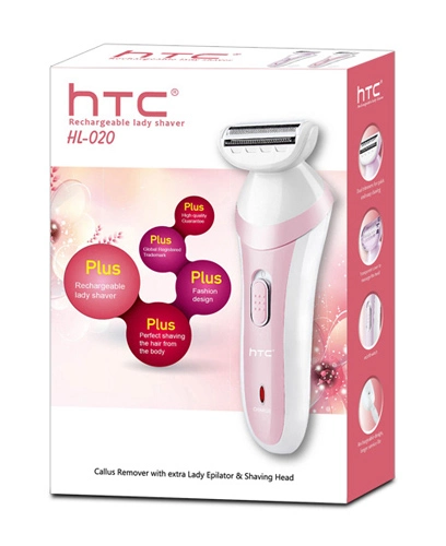 HTC αποτριχωτική μηχανή HL-020, 3 σε 1, επαναφορτιζόμενη, ροζ
